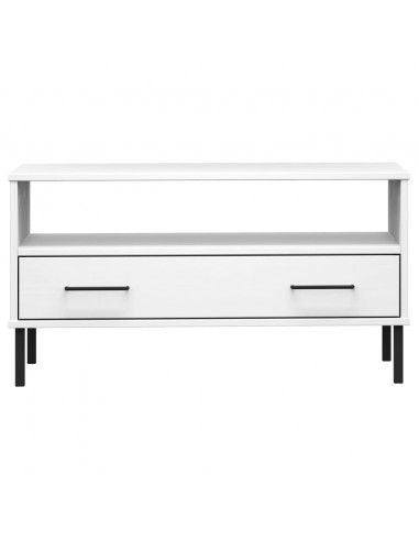 Tavolino Gambe Metallo Bianco 85x50x45 cm Legno Massello OSLO