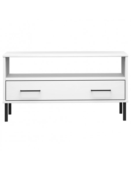 Tavolino Gambe Metallo Bianco 85x50x45 cm Legno Massello OSLO