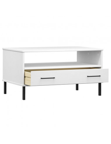 Tavolino Gambe Metallo Bianco 85x50x45 cm Legno Massello OSLO
