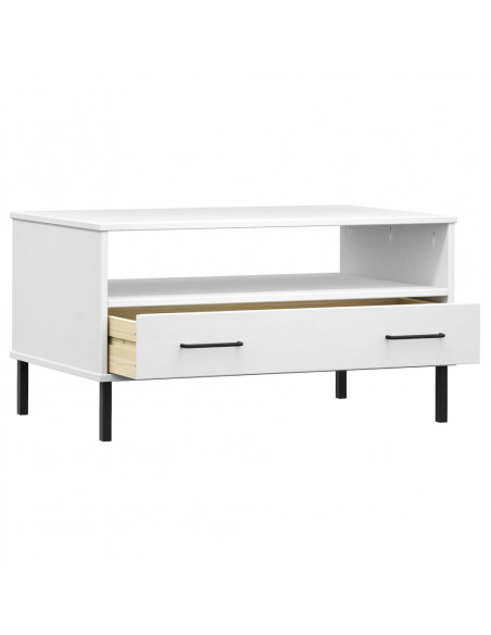 Tavolino Gambe Metallo Bianco 85x50x45 cm Legno Massello OSLO