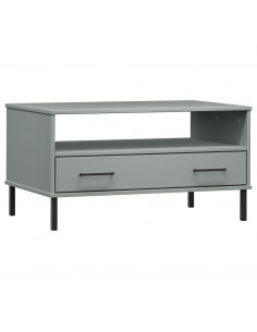 Tavolino Gambe Metallo Grigio 85x50x45 cm Legno Massello OSLO 2