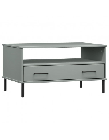 Tavolino Gambe Metallo Grigio 85x50x45 cm Legno Massello OSLO