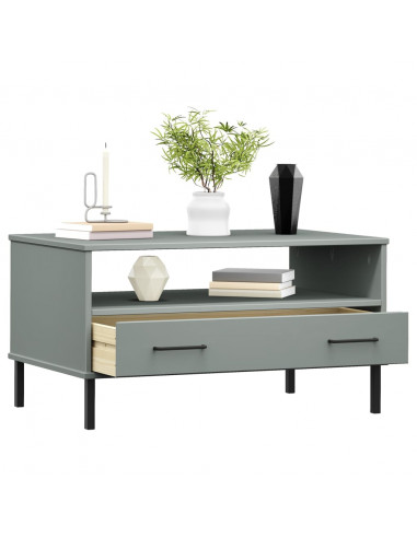 Tavolino Gambe Metallo Grigio 85x50x45 cm Legno Massello OSLO