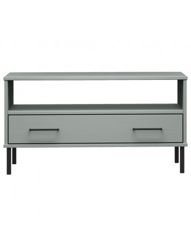 Tavolino Gambe Metallo Grigio 85x50x45 cm Legno Massello OSLO