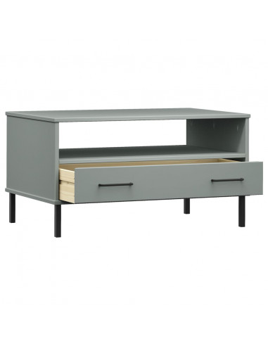 Tavolino Gambe Metallo Grigio 85x50x45 cm Legno Massello OSLO