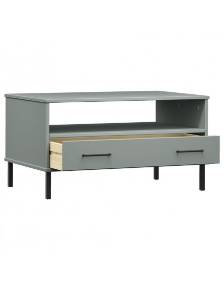 Tavolino Gambe Metallo Grigio 85x50x45 cm Legno Massello OSLO