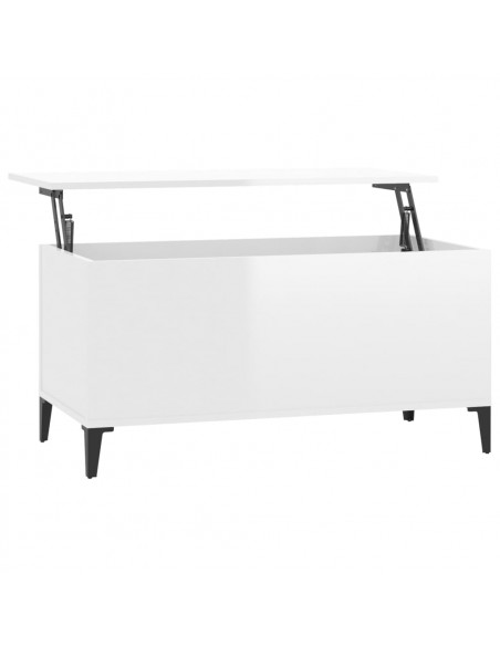 Tavolino Salotto Bianco Lucido 90x44,5x45 cm Legno Multistrato