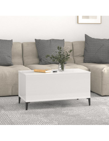 Tavolino Salotto Bianco Lucido 90x44,5x45 cm Legno Multistrato
