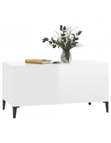Tavolino Salotto Bianco Lucido 90x44,5x45 cm Legno Multistrato