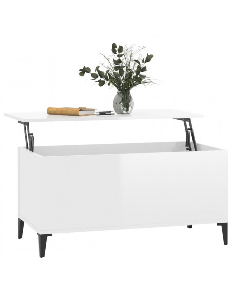Tavolino Salotto Bianco Lucido 90x44,5x45 cm Legno Multistrato