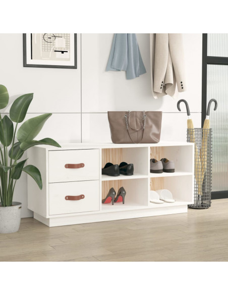Scarpiera Bianca 100x34x45 cm in Legno Massello di Pino