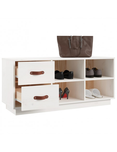 Scarpiera Bianca 100x34x45 cm in Legno Massello di Pino