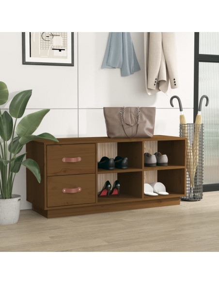 Scarpiera Miele 100x34x45 cm in Legno Massello di Pino