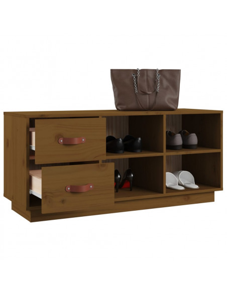 Scarpiera Miele 100x34x45 cm in Legno Massello di Pino
