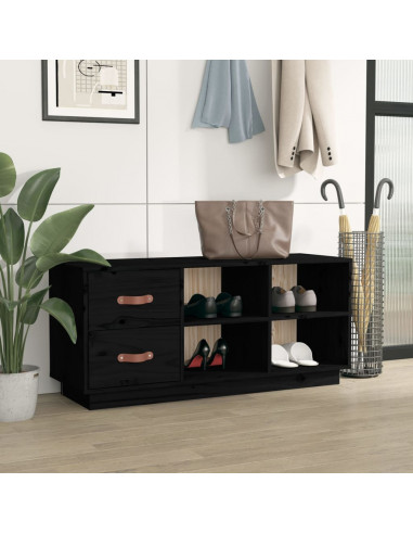 Scarpiera Nera 100x34x45 cm in Legno Massello di Pino
