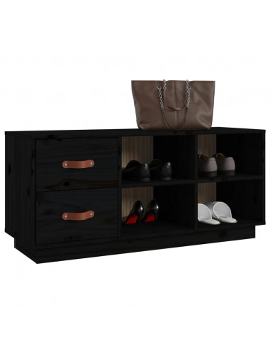 Scarpiera Nera 100x34x45 cm in Legno Massello di Pino
