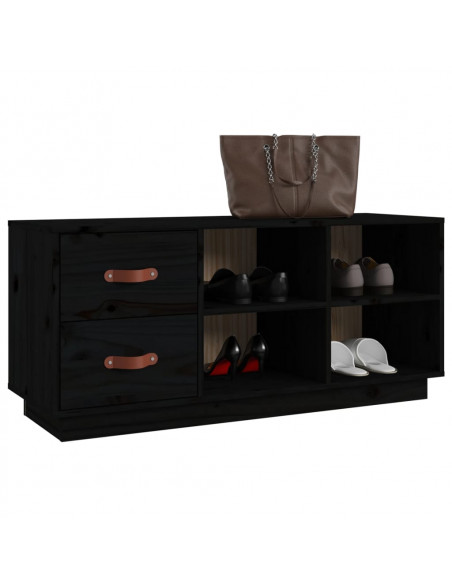 Scarpiera Nera 100x34x45 cm in Legno Massello di Pino