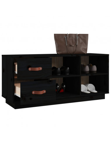 Scarpiera Nera 100x34x45 cm in Legno Massello di Pino