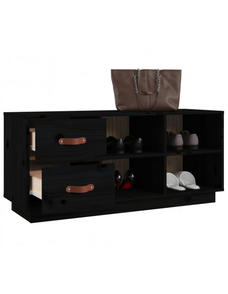 Scarpiera Nera 100x34x45 cm in Legno Massello di Pino
