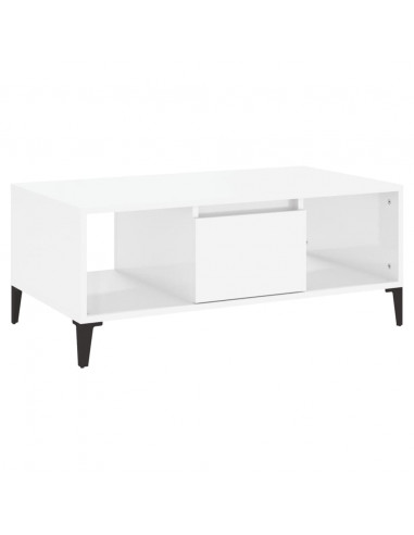 Tavolino Salotto Bianco Lucido 90x50x36,5 cm Legno Multistrato