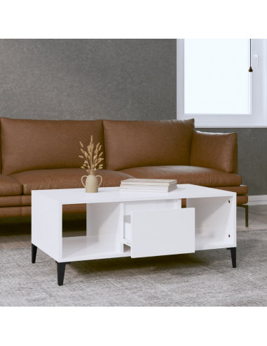 Tavolino Salotto Bianco Lucido 90x50x36,5 cm Legno Multistrato