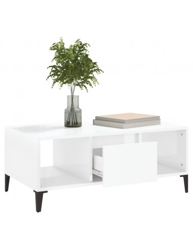 Tavolino Salotto Bianco Lucido 90x50x36,5 cm Legno Multistrato