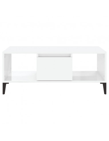 Tavolino Salotto Bianco Lucido 90x50x36,5 cm Legno Multistrato