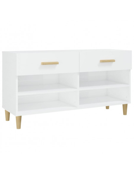 Scarpiera Bianco Lucido 102x35x55 cm in Legno Multistrato