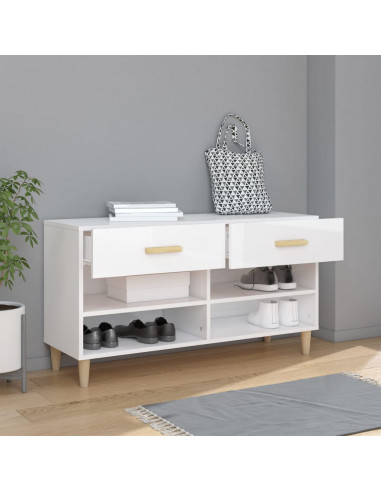 Scarpiera Bianco Lucido 102x35x55 cm in Legno Multistrato