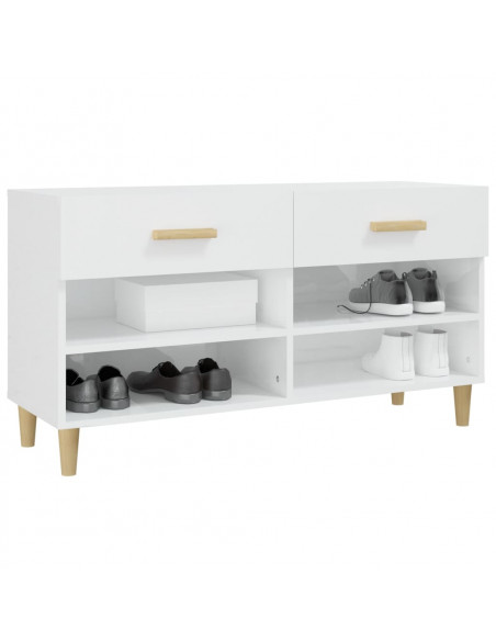 Scarpiera Bianco Lucido 102x35x55 cm in Legno Multistrato