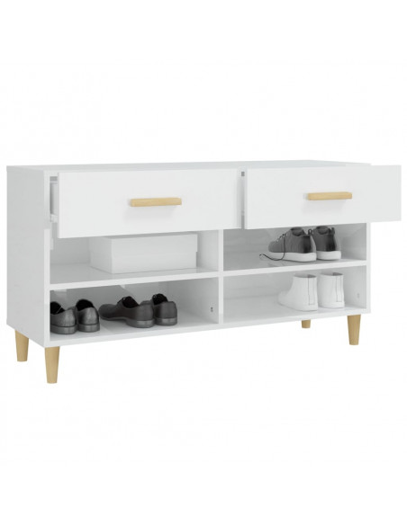 Scarpiera Bianco Lucido 102x35x55 cm in Legno Multistrato