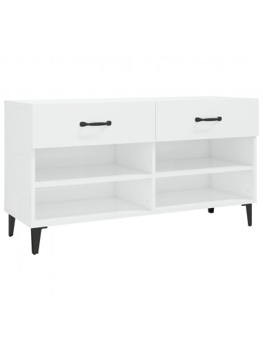 Scarpiera Bianco Lucido 102x35x55 cm in Legno Multistrato