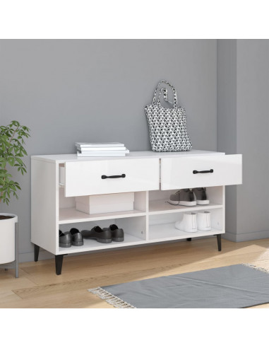Scarpiera Bianco Lucido 102x35x55 cm in Legno Multistrato
