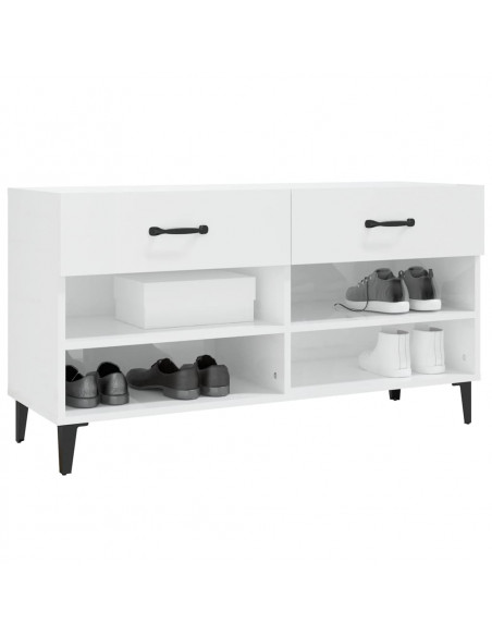 Scarpiera Bianco Lucido 102x35x55 cm in Legno Multistrato