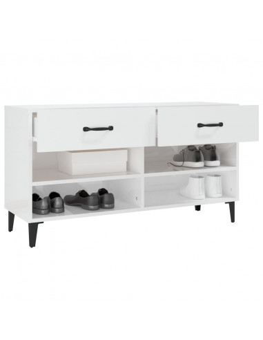 Scarpiera Bianco Lucido 102x35x55 cm in Legno Multistrato