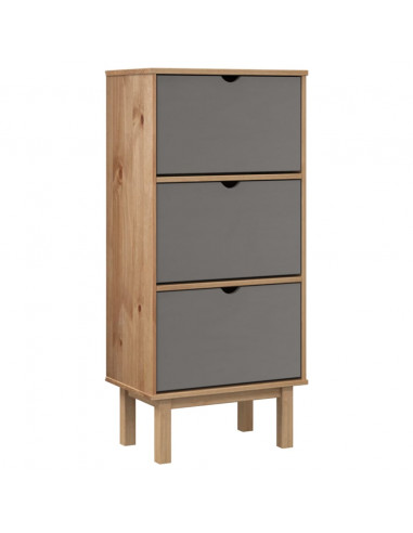 Scarpiera OTTA con 3 Cassetti Marrone e Grigio in Legno di Pino