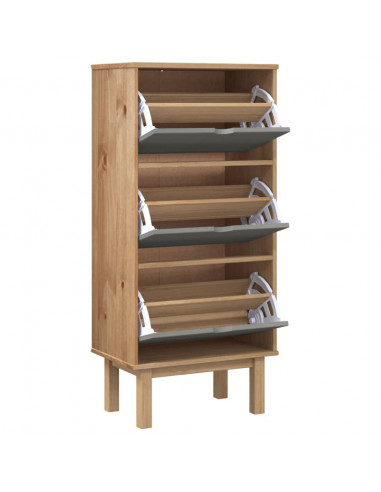 Scarpiera OTTA con 3 Cassetti Marrone e Grigio in Legno di Pino