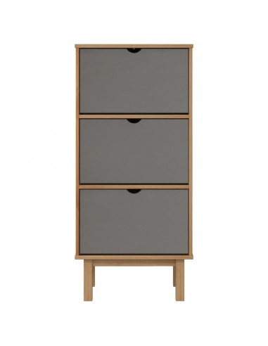 Scarpiera OTTA con 3 Cassetti Marrone e Grigio in Legno di Pino