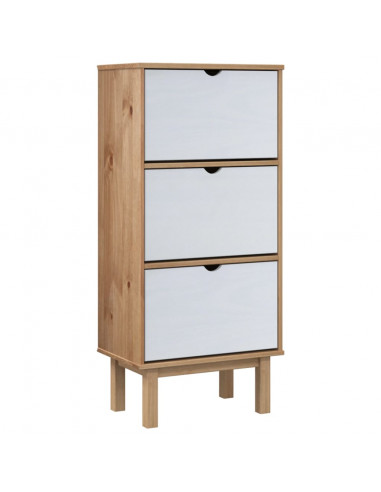 Scarpiera OTTA con 3 Cassetti Marrone e Bianco in Legno di Pino