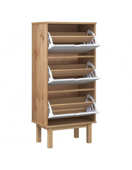 Scarpiera OTTA con 3 Cassetti Marrone e Bianco in Legno di Pino