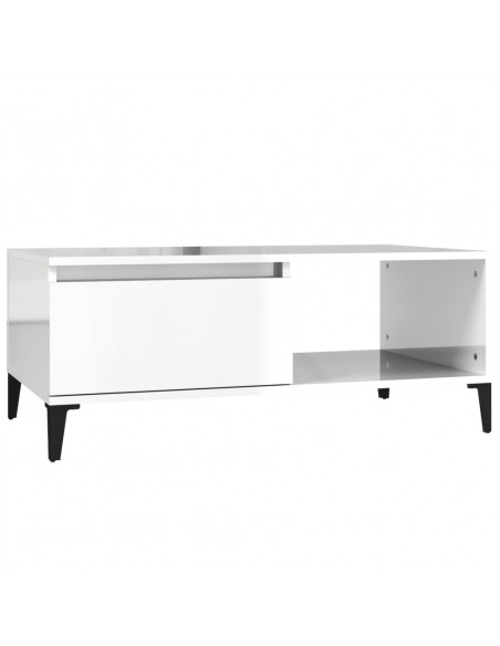 Tavolino Salotto Bianco Lucido 90x50x36,5 cm Legno Multistrato