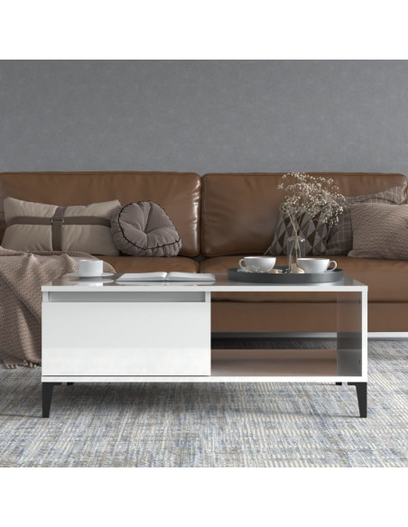 Tavolino Salotto Bianco Lucido 90x50x36,5 cm Legno Multistrato