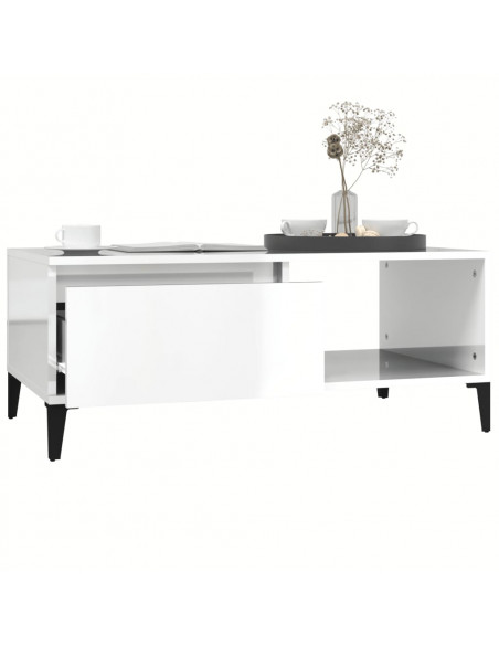 Tavolino Salotto Bianco Lucido 90x50x36,5 cm Legno Multistrato