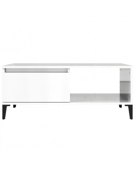 Tavolino Salotto Bianco Lucido 90x50x36,5 cm Legno Multistrato