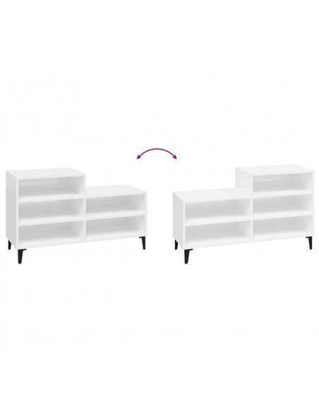 Scarpiera Bianco Lucido 102x36x60 cm in Legno Multistrato