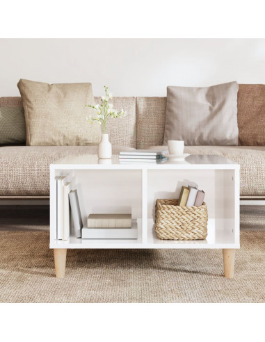 Tavolino Salotto Bianco Lucido 60x50x36,5 cm Legno Multistrato