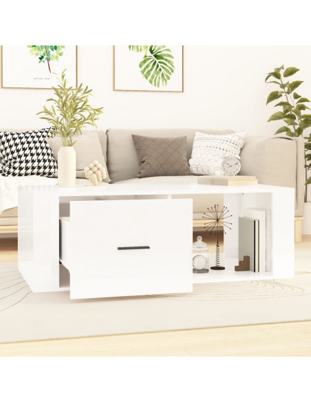 Tavolino Salotto Bianco Lucido 100x50,5x35 cm Legno Multistrato