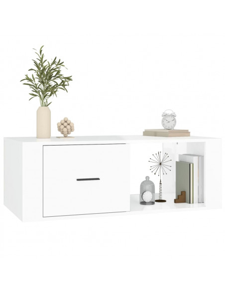 Tavolino Salotto Bianco Lucido 100x50,5x35 cm Legno Multistrato