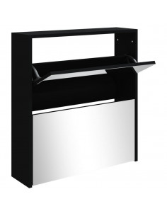 Scarpiera con Specchio a 2 Livelli Nera 63x17x67 cm 2
