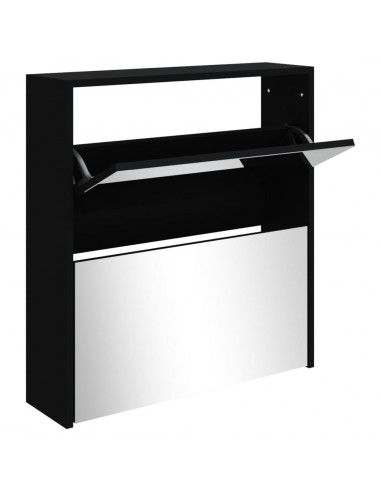Scarpiera con Specchio a 2 Livelli Nera 63x17x67 cm